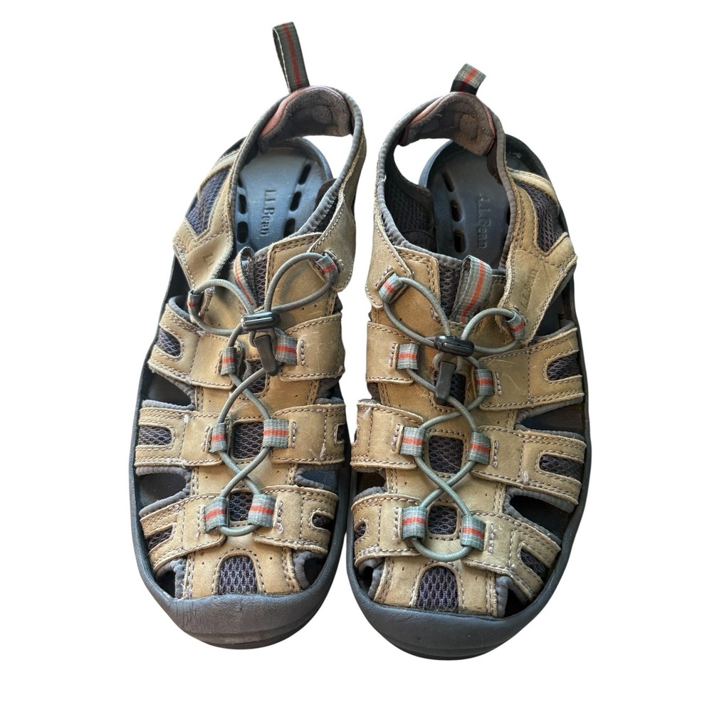 L.L. Bean Fisherman Sandals Men 10.5 Tan Brown Leather Outdoor Hiking WaterShoes